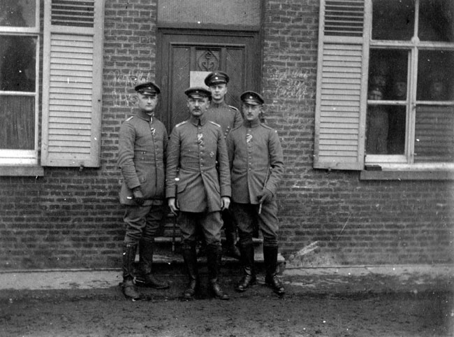 Major von Heygendorff and staff of RIR 245 at the Regimentshaus in Waterdamhoek