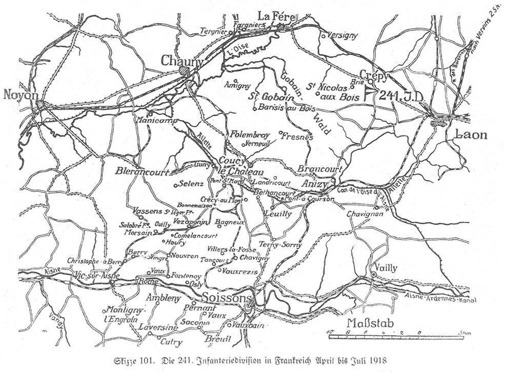 Overview map of the operational area of the 241.ID up to July 1918.
