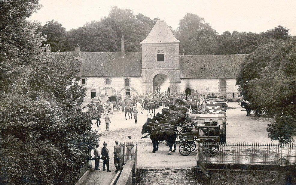 From Berthelen's album, another view of the departure of Feldlazarett XII.6 from the chateau in July 1915