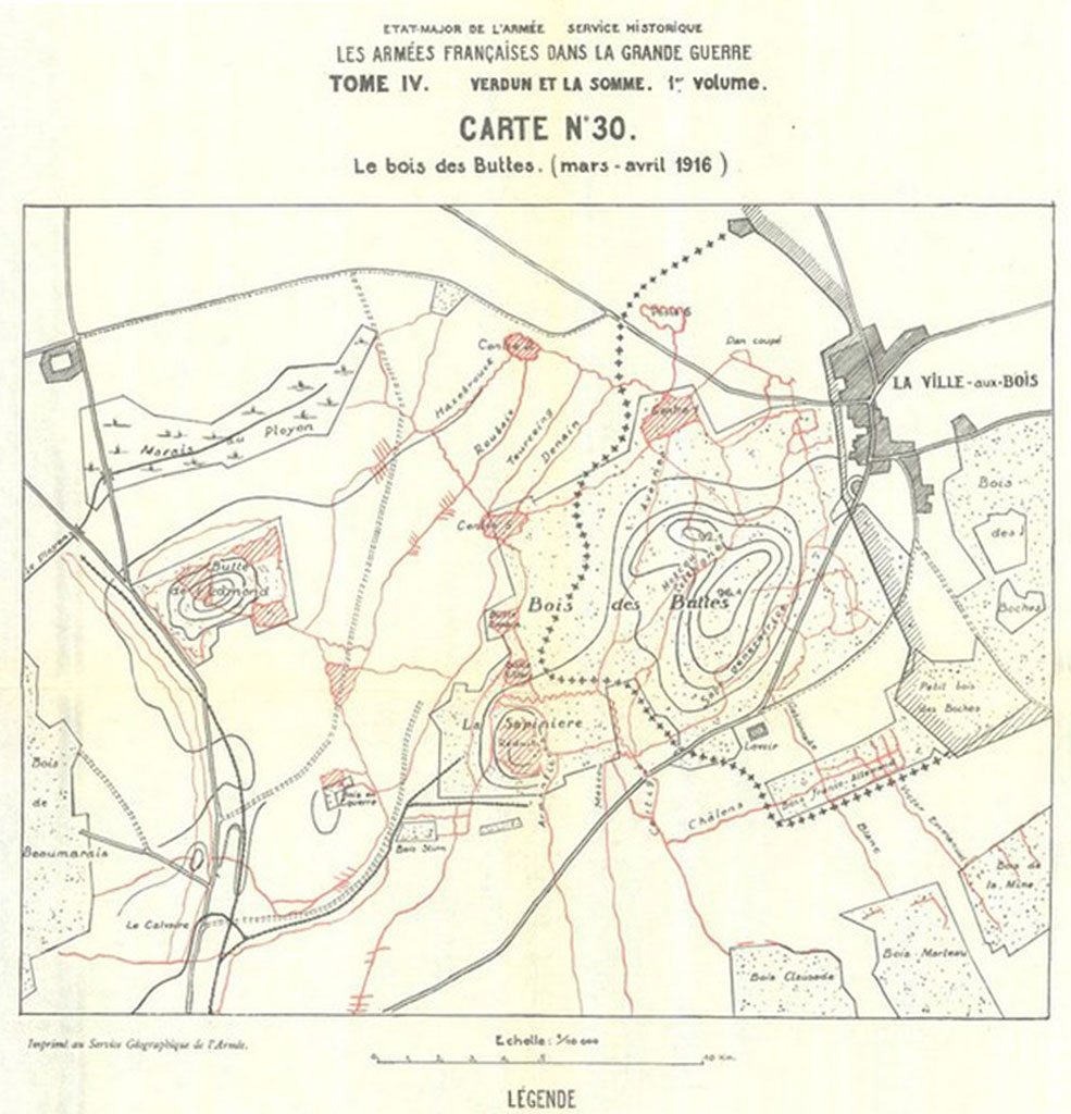 French map of their positions in the Bois des Buttes prior to the attack of 10th March 1916