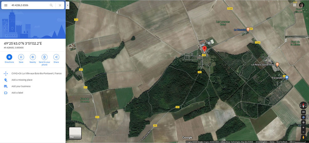 Google Earth satellite image of La-Ville-aux-Bois as it appears today