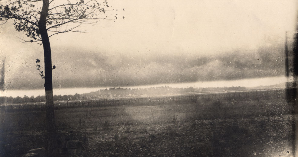 View of the village and the wooded 'Viller Berg' beyond, seen from the Laon-Reims road