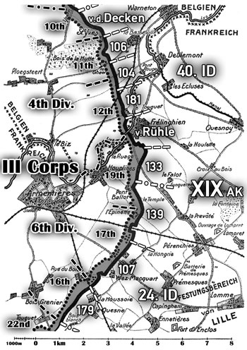 XIX. Armeekorps Christmas Truce sector map